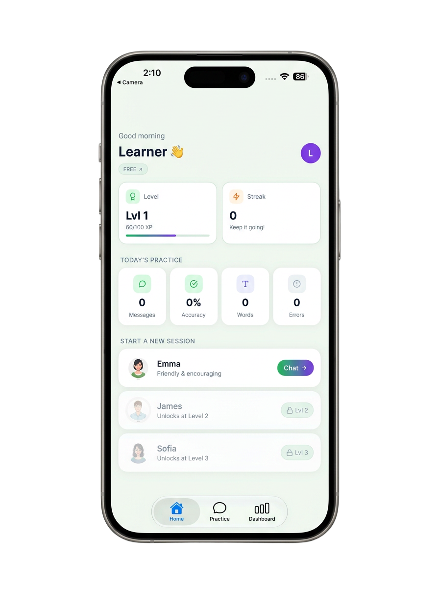 Fluengo AI mobile app — Daily home